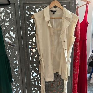 Cream tencel button down blouse from banana republic